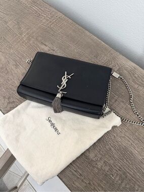 Saint Laurent Black Leather YSL Tassel Crossbody Bag